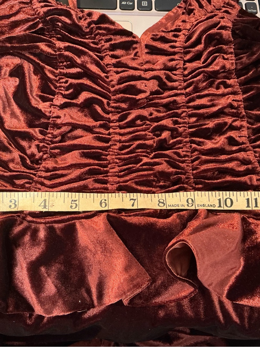 2202 - Ruched Velvet Peplum Maxi Dress in Deep Chocolate - Picture 12 of 12